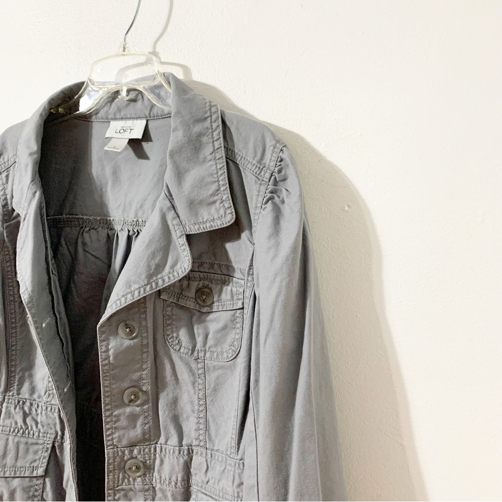 Ann Taylor LOFT Button Front Cotton Jacket Pockets Long Sleeves Puffed Shoulders - Picture 8 of 12